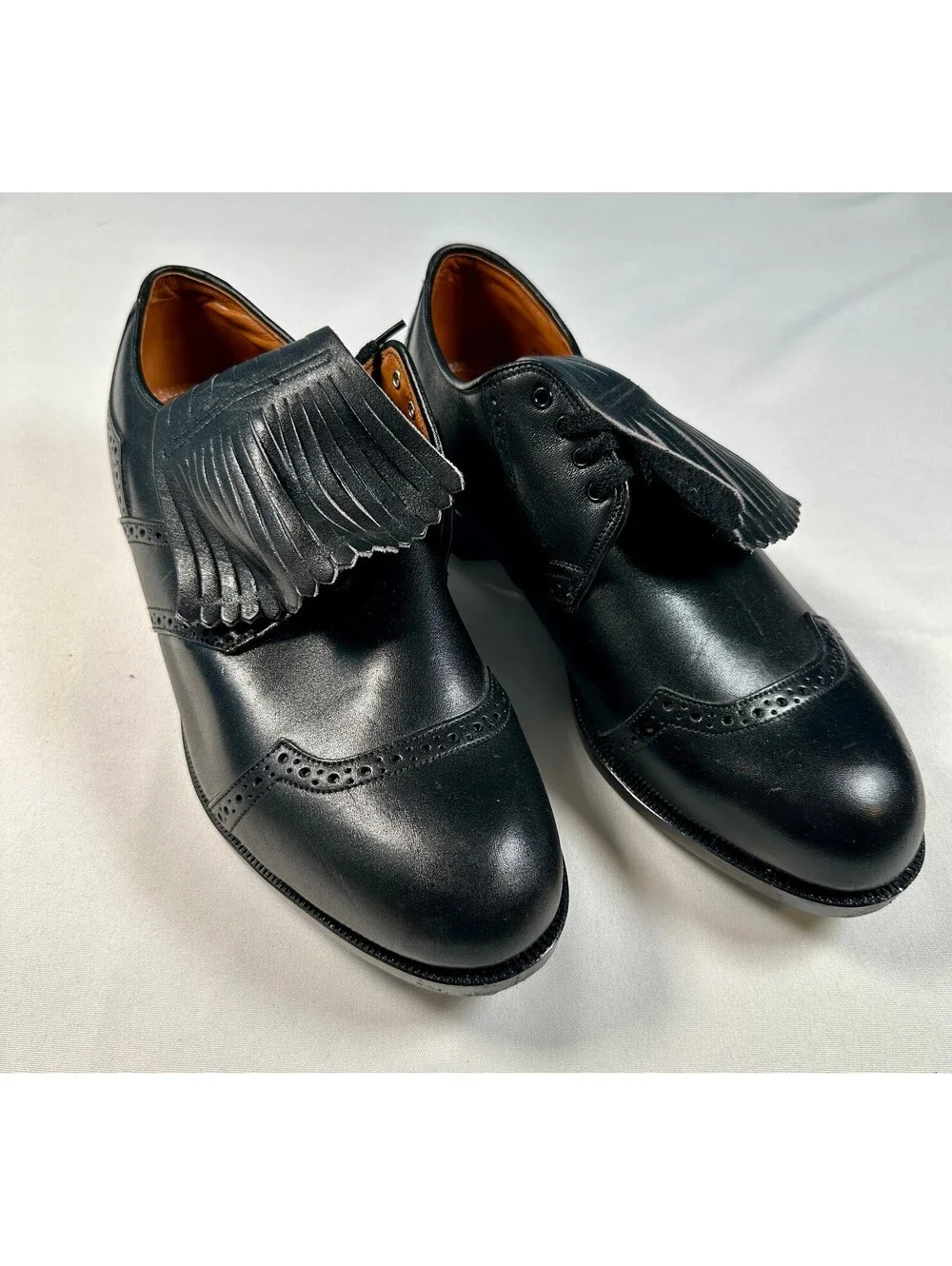 Vtg Dunlop Goldline Black Leather Wingtip Spiked Golf Shoes 11.5 E Made England
